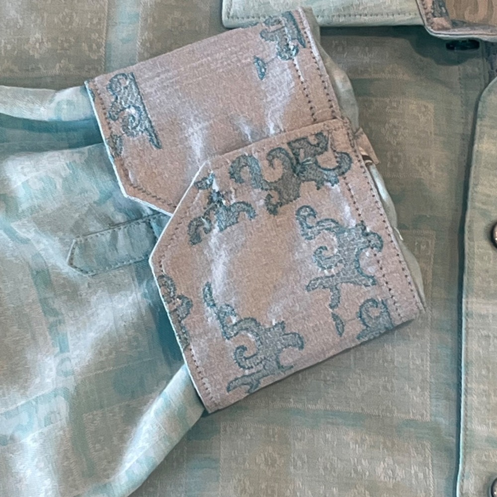Robert Graham Shirt Mens XL Blue Linen Blend Classic Fit Flip Cuff - Picture 7 of 13